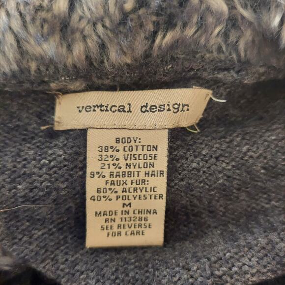 Vertical Design Knit Cardigan Cotton Rabbit Hair Blend Faux Fur Y2K Grunge - Picture 5 of 8